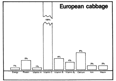 Graph of the food values of European cabbage.